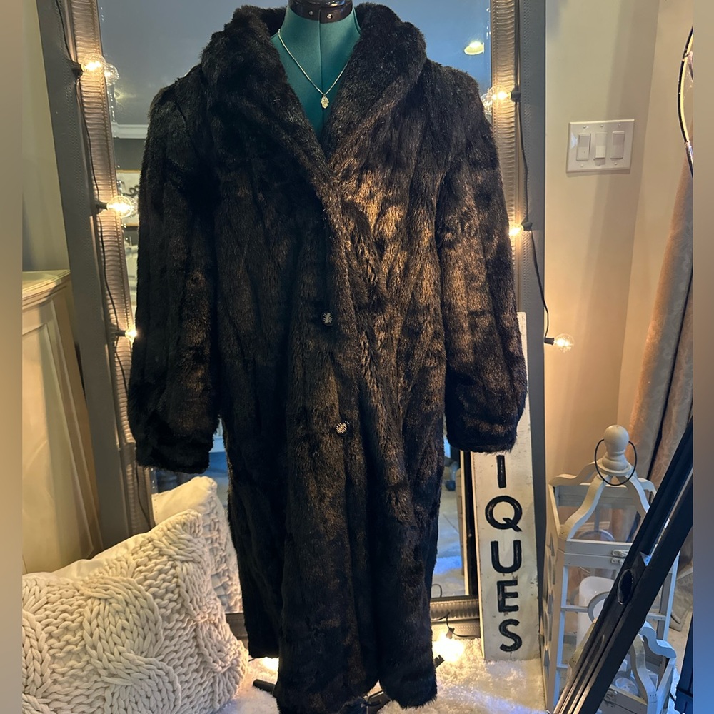 Elegant Black Faux Fur Coat